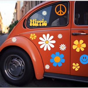 Daisy Decal Set di 18, decalcomanie fiore Hippie decalcomanie auto fiore adesivi decorazioni Hippie adesivi retrò anni '70 anni '80 decorazioni per feste adesivi per auto