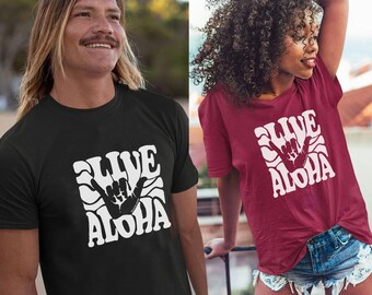 Live Aloha T-Shirt Unterstützung Hawaii Unisex T-Shirt Hawaii-Inseln T-Shirt Herren Shaka Shirt Herren Hawaii-T-Shirt Live Aloha Shirt Hang Lose Shirt