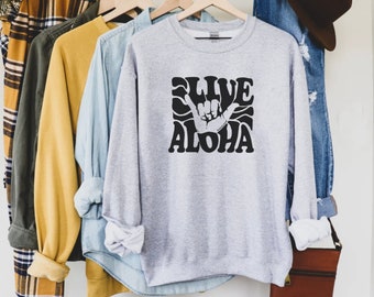 Vintage Live aloha Sweatshirt Hawaii Sweatshirt Hawaiian gifts Unisex Crewneck Sweatshirt Pullover sweatshirt Women's oversized sweatshirt