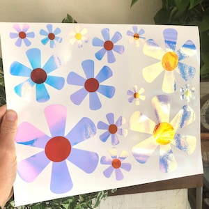 Holographic Decal Set of 14/ Holographic Flower Decal Hippie Car Decal Hippie Sticker Flower Sticker Car Stickers Daisy decals for Women