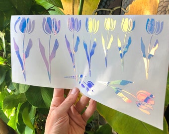 Holographic Tulip Decal Set of 9/ Holographic Flower Decal Boho Car Decal Tulip Sticker Wild Flower Sticker Car Stickers Decals for Women