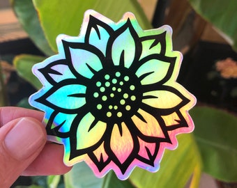 Holographic Car Stickers 3" Sunflower Decal Hippie Car accessories car decal flower sticker Holographic sticker laptop Sticker Vinyl Sticker
