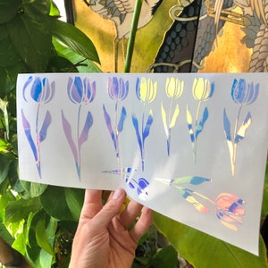 Holographic Tulip Decal Set of 9/ Holographic Flower Decal Boho Car Decal Tulip Sticker Wild Flower Sticker Car Stickers Decals for Women