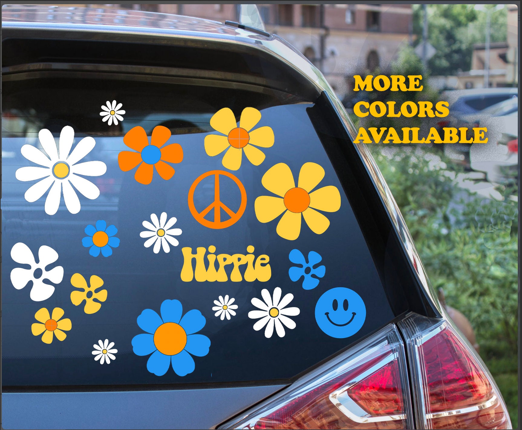 12 Pieces Car Flowers Stickers 60's Hippie Theme Party Stickers  Multicolored Daisy Stickers Vinyl Retro Flowers Decals Colorful Hippie  Decals Flower