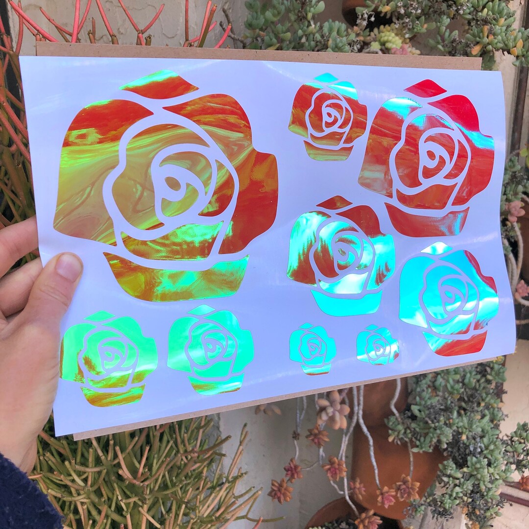 Holographic Rose Decal Set of 9/ Holographic Flower Decal Holographic