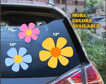 Car Window Vinyl Decal Sticker Smiley Face winking with daisy flower