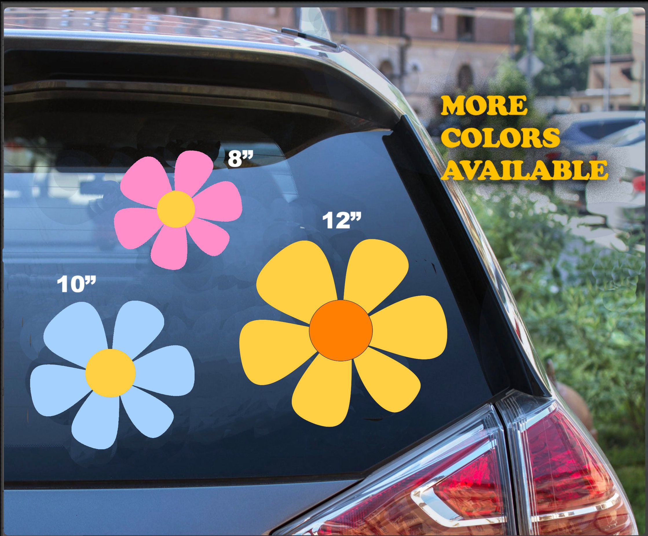 12 Pieces Car Flowers Stickers 60's Hippie Theme Party Stickers  Multicolored Daisy Stickers Vinyl Retro Flowers Decals Colorful Hippie  Decals Flower