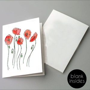 Red Poppy Flower Greeting Cards Blank Note Cards Set Handmade Wildflower Watercolor Poppies Folded Note Cards Floral Postcard Thank you Card