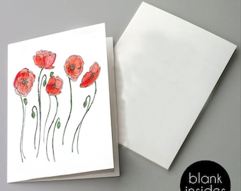 Red Poppy Flower Greeting Cards Blank Note Cards Set Handmade Wildflower Watercolor Poppies Folded Note Cards Floral Postcard Thank you Card