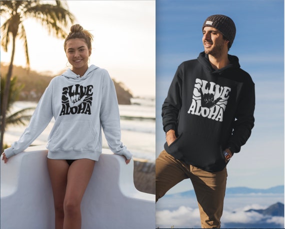 Live Aloha Unisex Hoodie, Live Aloha Sweatshirt, Womens Hawaii Sweatshirt, Mens Hooded Sweatshirt, Shaka hoodie, Vintage Hawaiian Sweatshirt