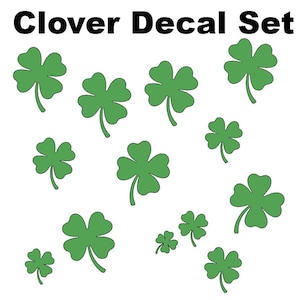 Shamrock Decals Set of 10 from 1&quot; to 5&quot;, Four Leaf Clover Stickers, Car Decal, Shamrock Stickers, St Patricks Day Decor, Clover Car Stickers