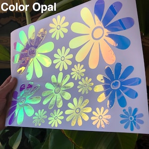 Set di decalcomanie margherita olografica di 14 / adesivo per auto margherita decalcomanie fiore hippie adesivo decalcomania olografica fiore olografico carino decalcomania per le donne