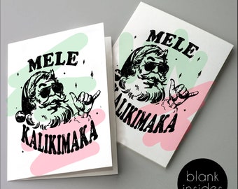 Hawaiian Christmas card Mele Kalikimaka Xmas card Hawaii postcard Blank Greeting Cards Thank you cards Funny Christmas cards Santa Shaka