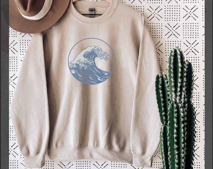 The Great Wave Crewneck Sweatshirt unisex Vintage sweatshirt cute womens oversized sweatshirt graphic Surf sweatshirt beach surfer gift