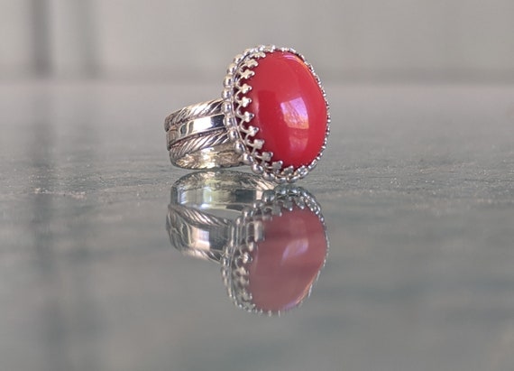 Red Coral and Silver Ring