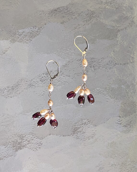 Freshwater Pearl and Garnet Earrings