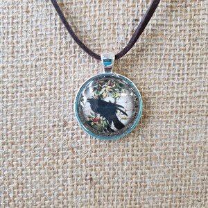 Raven glass pendant necklace