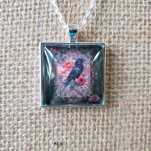Raven glass pendant necklace, digital art