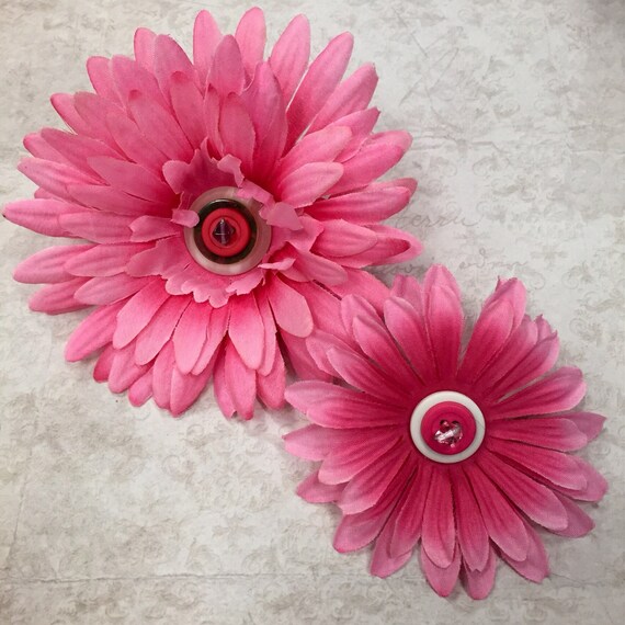 Two 2 Pretty Pink Flower Clips Hair Accessories Cute Hat Etsy