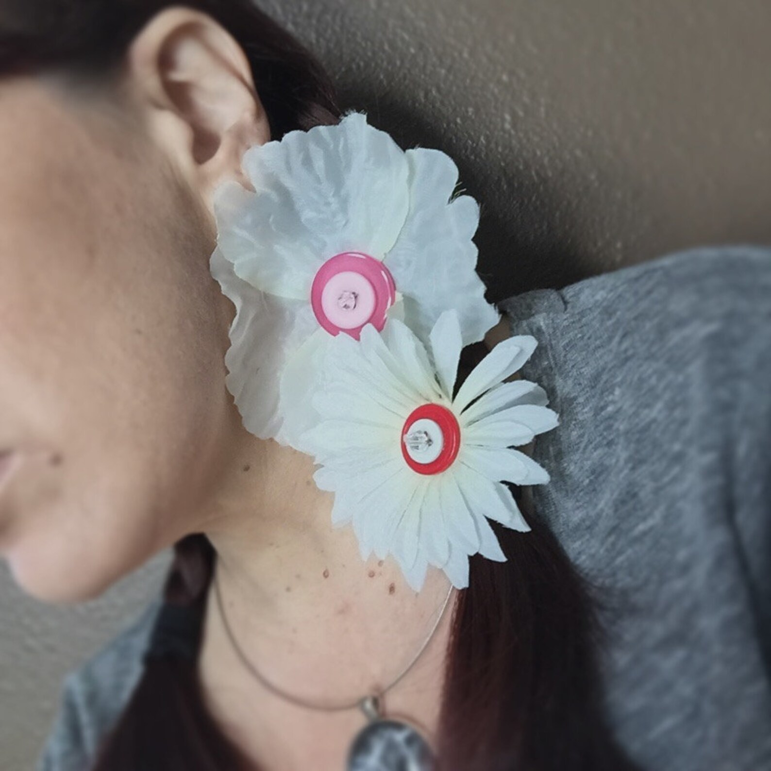 Set of Two 2 Silk Flower Clips in a Soft White Hair Etsy