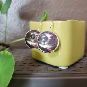 Darks Shadows, glass photo earrings, Halloween season
