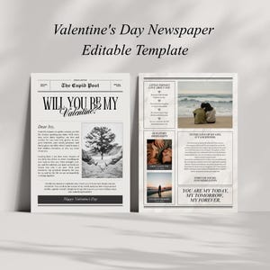 Valentine's Day Newspaper Template | Editable Canva Card (Digital Download