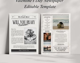 Valentine's Day Newspaper Template | Editable Canva Card (Digital Download