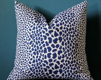 Navy Cheetah Pillow Cover - Navy Tan Pillow Cover - Leopard Print Pillow - Animal Print Pillow - Blue Leopard Pillow - Animal Print Decor