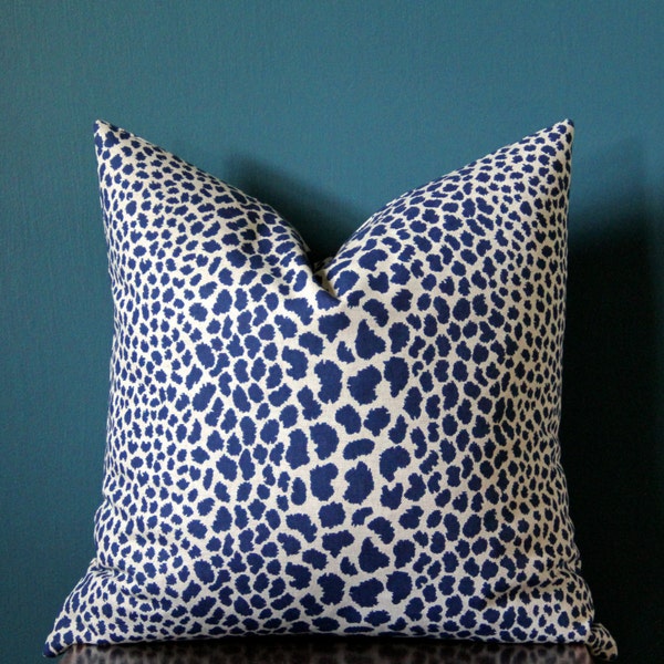 Navy Cheetah Pillow Cover - Navy Tan Pillow Cover - Leopard Print Pillow - Animal Print Pillow - Blue Leopard Pillow - Animal Print Decor