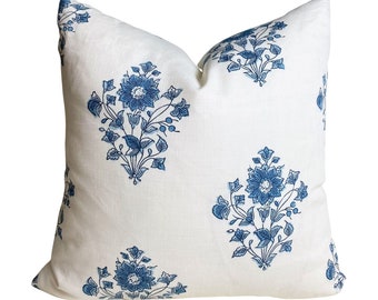 Beatrice Bouquet Pillow Cover - Blue White Floral Pillow Cover - Linen Pillow - Schumacher Pillow - Designer Pillow - Grandmillennial Pillow