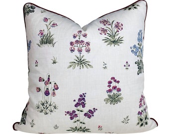 Lisa Fine Vita Ivory Pillow Cover - BOTH SIDES - Floral Pillow - Green Blue Purple Pink - Linen - English Country - Designer PIllow - Custom