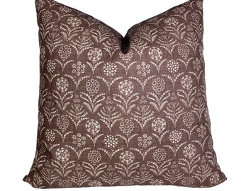 Lisa Fine Paradeiza Coco Pillow Cover - BOTH SIDES - Floral Pillow - Brown Pillow - Linen - English Country - Designer PIllow - Custom