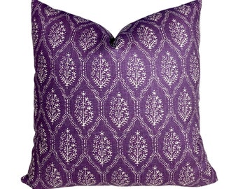 Purple Block Print Pillow Cover - Jaali Amethyst BOTH SIDES - Boho Purple Pillow Cover - Peter Dunham Pillow - Designer Pillow - High End