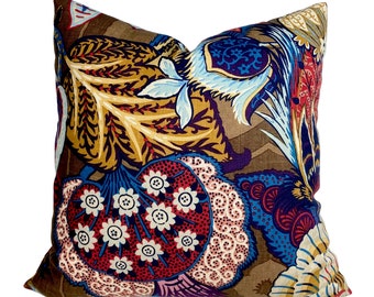 Zanzibar Linen Pillow Cover - Schumacher Pillow Cover - Brown Blue Red Purple Pillow Cover - Designer Pillow - High End - Maximalist Pillow