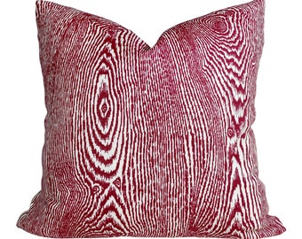 Red Faux Bois Linen Pillow Cover - Brunschwig & Fils Pillow Cover - Red Pillow Cover - Designer Pillow - High End - Wood Grain Pillow