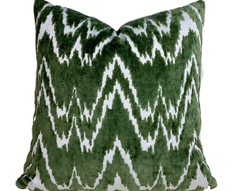 Green Velvet Pillow Cover - BOTH SIDES - Gaston Y Daniela Janano Verde Pillow - Green Flamestitch Pillow - High End Pillow - Designer Pillow