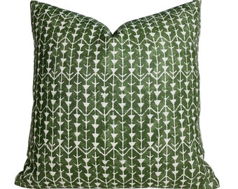 Carolina Irving Amazon Leaf Pillow Cover - BOTH SIDES - Green Pillow Cover - Designer Pillow - High End - Green White Pillow - Stripe Pillow