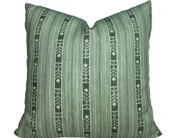 Green Stripe Pillow Cover - Green Boho Pillow Cover - Schuyler Samperton Pillow - Designer Pillow - High End Pillow - Benghal Stripe Clover