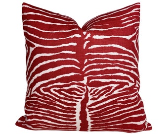 Le Zebre Pillow Cover - BOTH SIDES - Red Zebra Pillow Cover - Brunschwig and Fils Pillow - High End Pillow - Designer - Animal Print Pillow