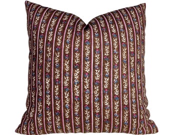 Nicobar Coco Pillow Cover - BOTH SIDES - Lisa Fine - Brown Floral Stripe Pillow Cover - Designer Pillow - High End Pillow - Brown Pink Blue