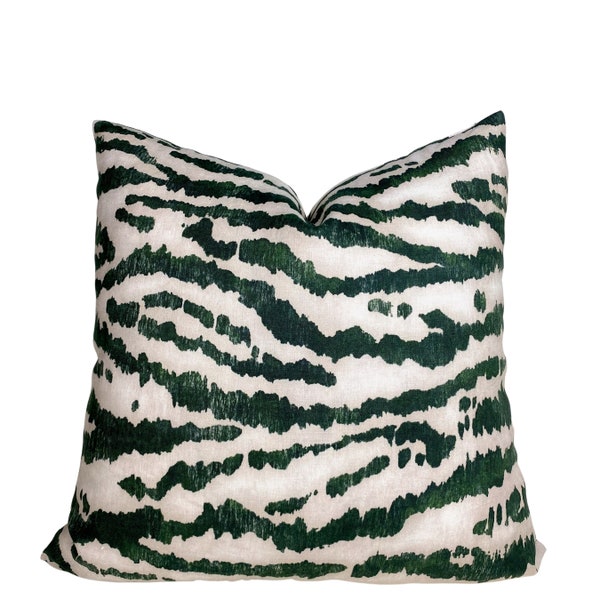 Green Tiger Pillow Cover - Schumacher Animaux Pillow Cover - High End Pillow - Designer Pillow - Animal Print Pillow - Green Zebra Pillow