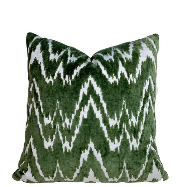 Green Velvet Pillow Cover - BOTH SIDES - Gaston Y Daniela Janano Verde Pillow - Green Flamestitch Pillow - High End Pillow - Designer Pillow