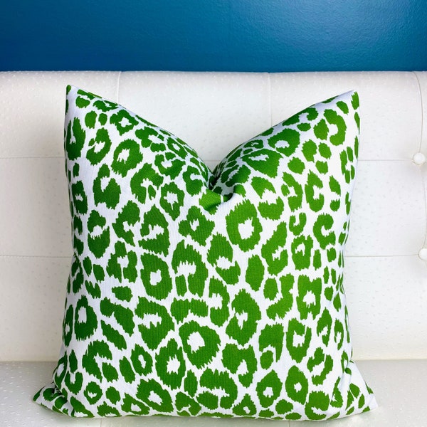 Schumacher Iconic Leopard Outdoor Pillow Cover - Green White Pillow - Porch Pillow - Performance Pillow - Indoor Outdoor Pillow - Pool House