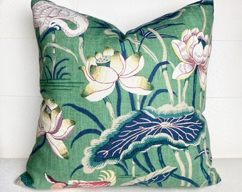 Schumacher Lotus Garden Jade Pillow Cover - Green Pillow Cover - Chinoiserie Pillow Cover - Designer Pillow - High End - Grandmillennial
