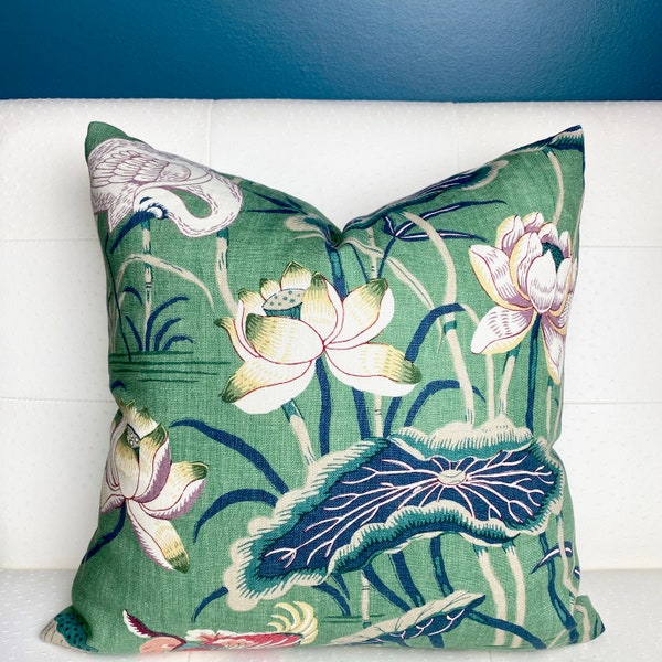 Schumacher Lotus Garden Jade Pillow Cover - Green Pillow Cover - Chinoiserie Pillow Cover - Designer Pillow - High End - Grandmillennial