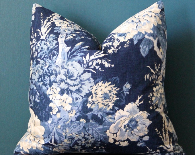 Blue Floral Pillow Cover Blue Chinoiserie Pillow Cover Blue and White