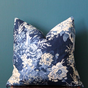 Blue Floral Pillow Cover - Blue Chinoiserie Pillow Cover - Blue and White Pillow Cover - Asian Floral Pillow - Blue Cushion - Traditional