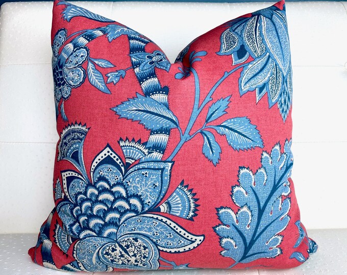Red Blue Pillow Cover Jacobean Pillow Cover Floral Pillow Cover Tree of