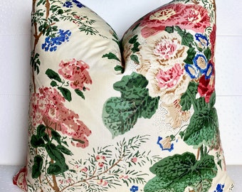 Althea Pillow Cover - Glazed Cotton Chintz - Floral Pillow Cover - Grandmillennial - Pink Green Cream - High End - Designer - Lee Jofa