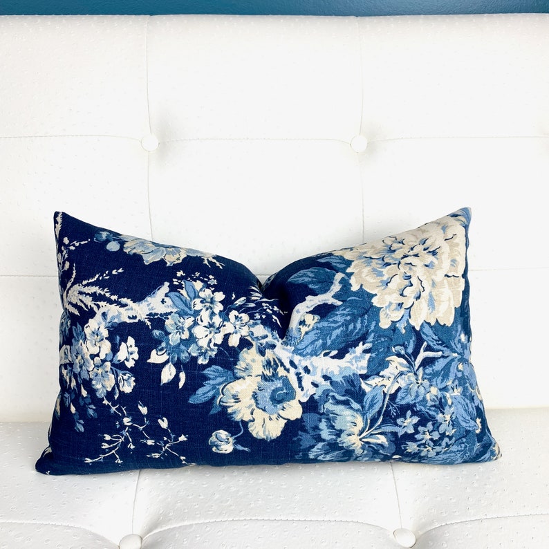Blue Floral Pillow Cover Blue Chinoiserie Pillow Cover Etsy